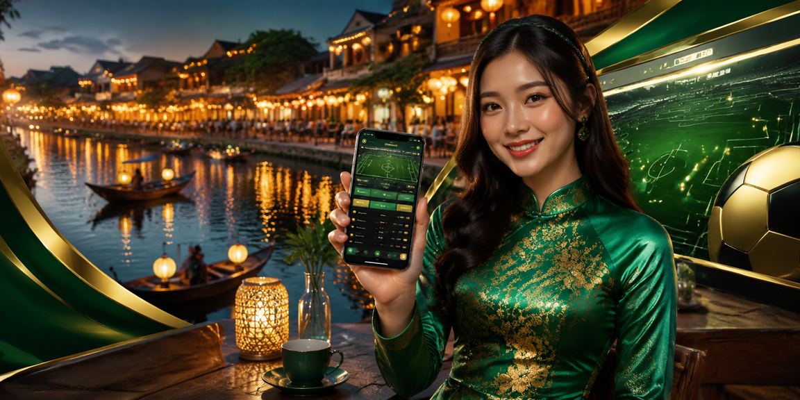 Phụ nữ mặc áo dài tại Hội An sử dụng điện thoại chơi casino di động